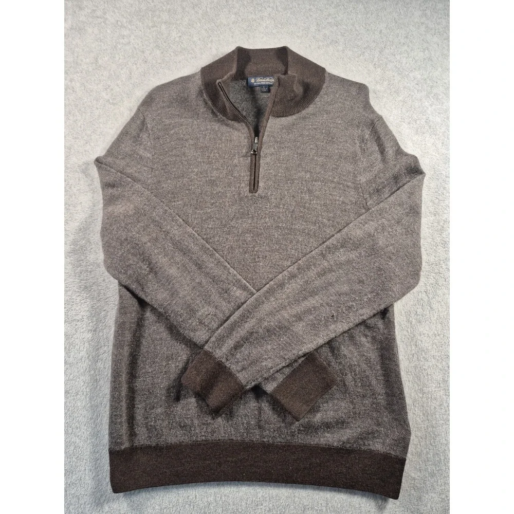 Brooks Brothers Sweater Men's Large Extra Fine Italian Merino Wool 1/4 Zip